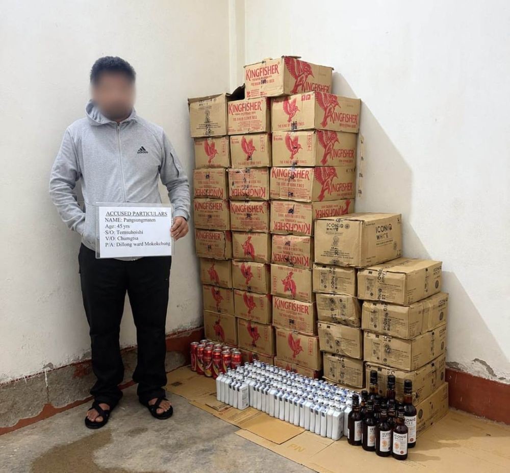 Mokokchung Police seized a consignment of IMFL and arrested one person in connection with the case. (Photo Courtesy: Mokokchung Police)